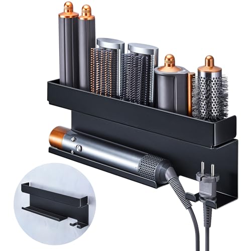 Schwarz Color Wall-Mounted Hair Dryer & Styling Tool Organizer, No-Drill