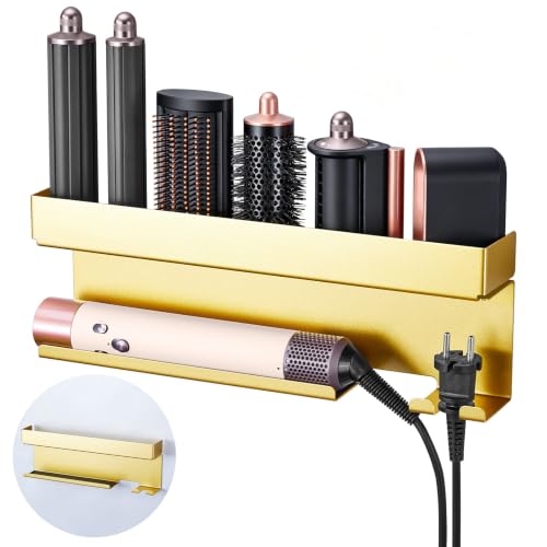 Gold Color Wall-Mounted Hair Dryer & Styling Tool Organizer, No-Drill