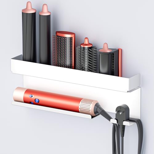 Weiß Color Wall-Mounted Hair Dryer & Styling Tool Organizer, No-Drill