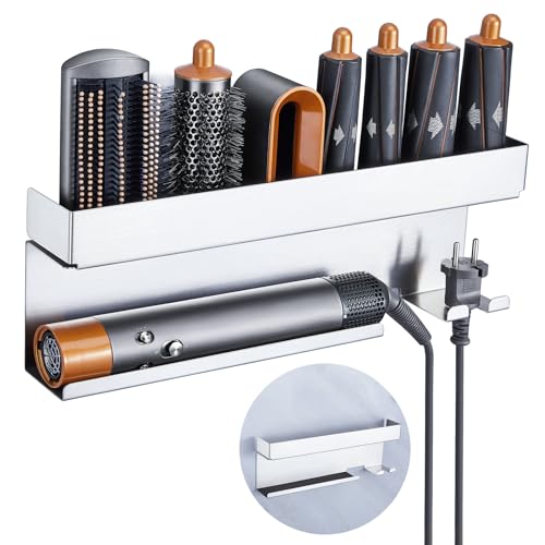 Silber Color Wall-Mounted Hair Dryer & Styling Tool Organizer, No-Drill