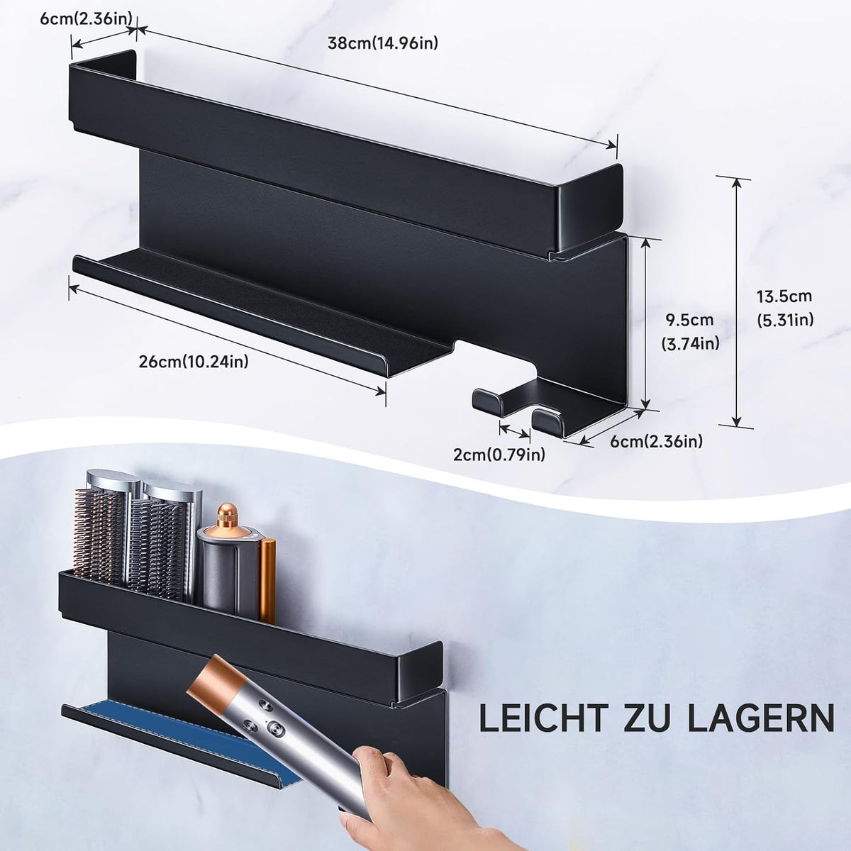 Wall-Mounted Hair Dryer & Styling Tool Organizer, No-Drill
