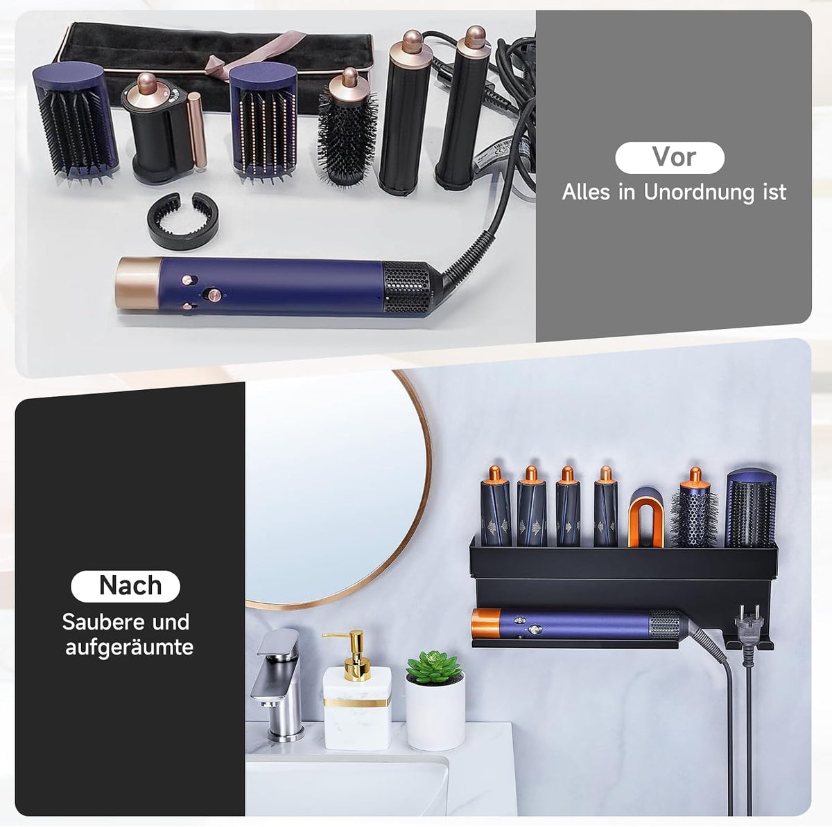 Wall-Mounted Hair Dryer & Styling Tool Organizer, No-Drill
