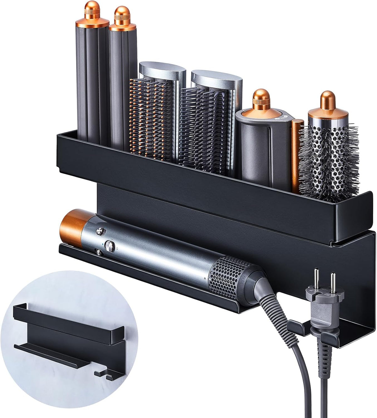Wall-Mounted Hair Dryer & Styling Tool Organizer, No-Drill