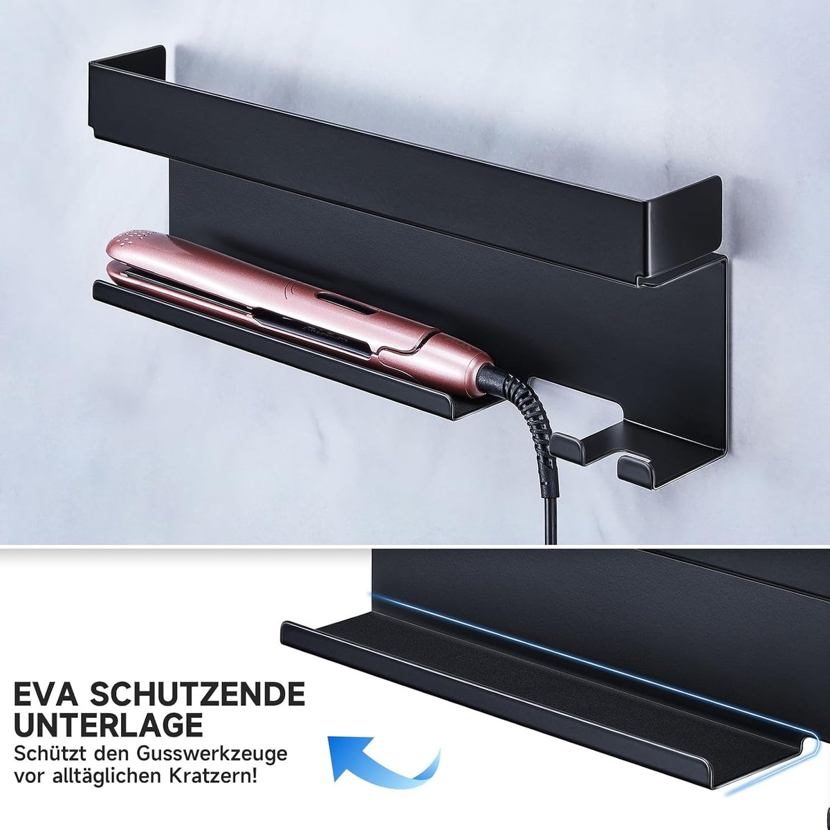 Wall-Mounted Hair Dryer & Styling Tool Organizer, No-Drill