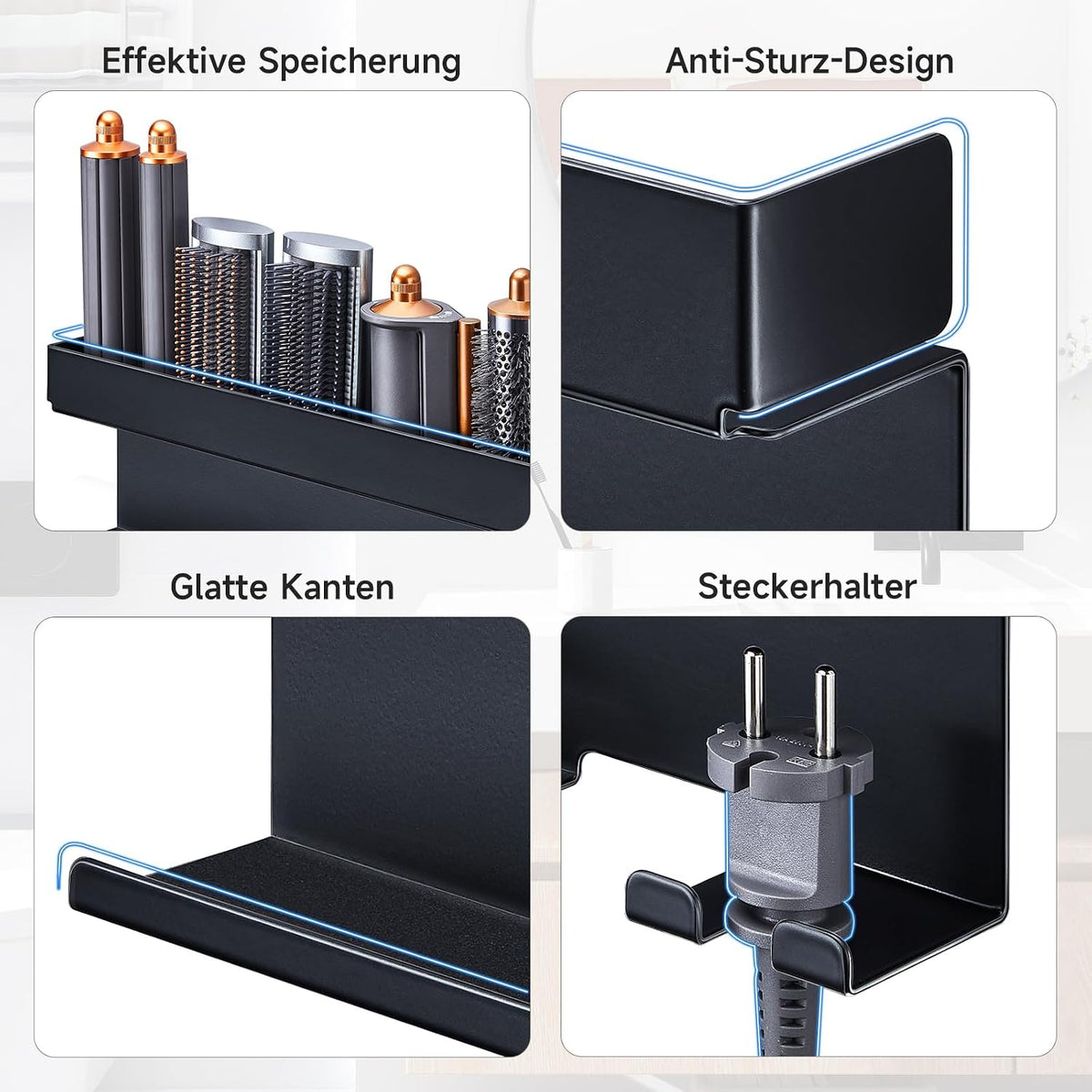 Wall-Mounted Hair Dryer & Styling Tool Organizer, No-Drill