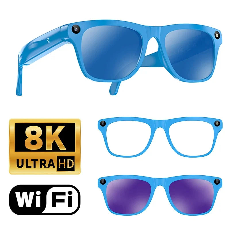 Blue Color AI Smart Camera Sunglasses With Bluetooth Calling