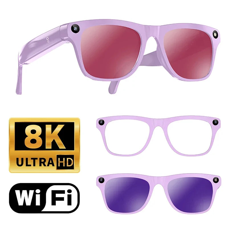 Purple Color AI Smart Camera Sunglasses With Bluetooth Calling