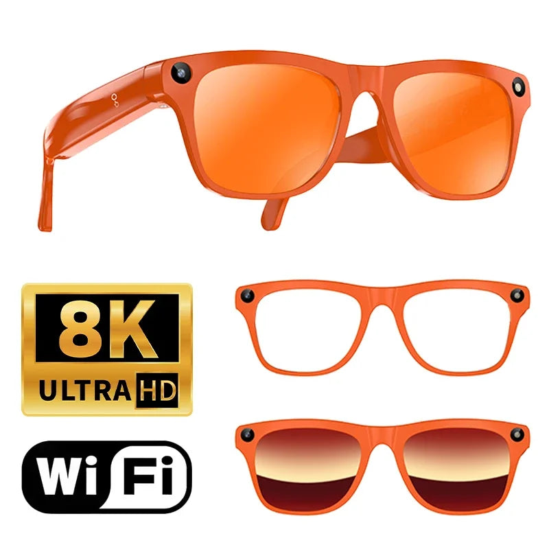 Orange Color AI Smart Camera Sunglasses With Bluetooth Calling